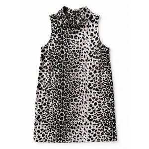 Topshop Pink Leopard Print Sleeveless Funnel Neck Shift Dress Womens Size 4 US